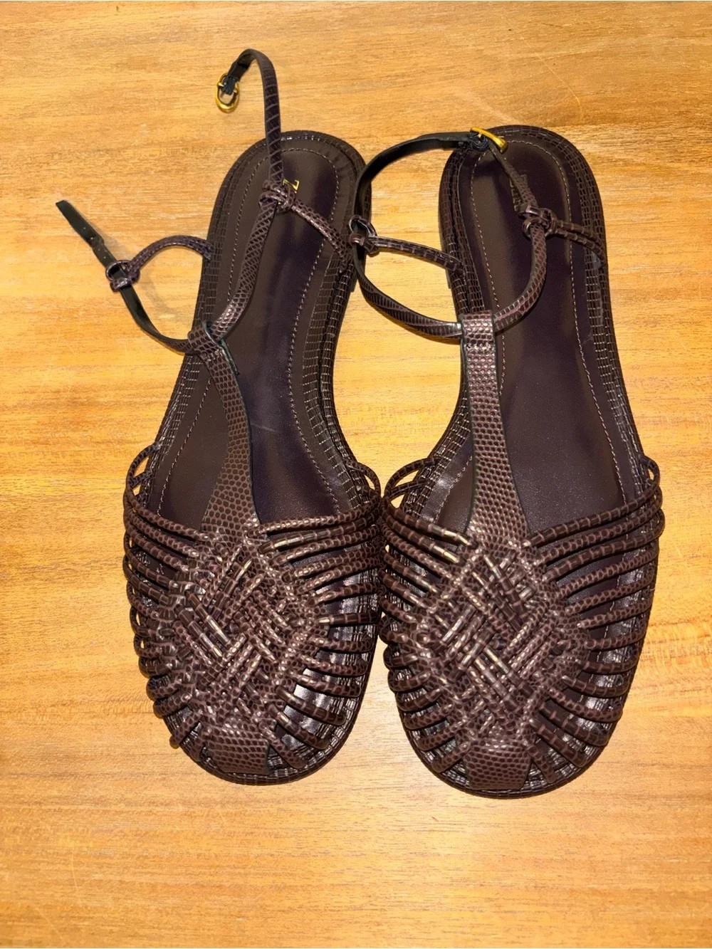 Zara Dark Brown Woven Leather Sandals - Picture 2 of 6
